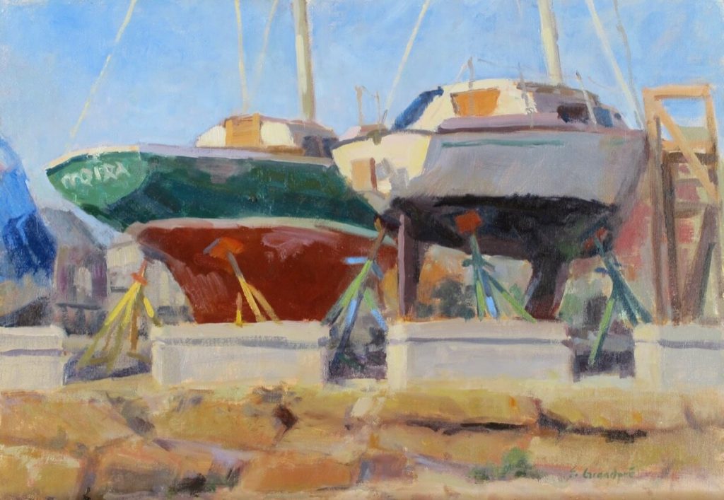 Dry Docked 2 sailboats, dry docked, morning sun