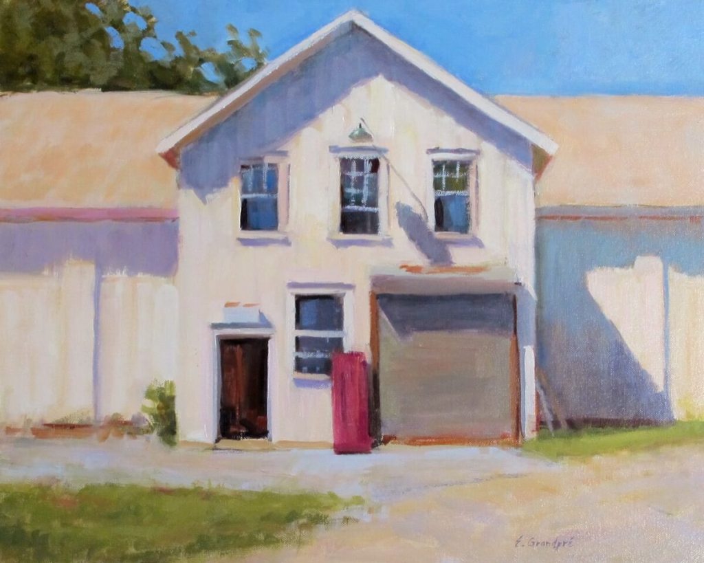 Scott Farm Plein air oil painting of barn in strong morning light