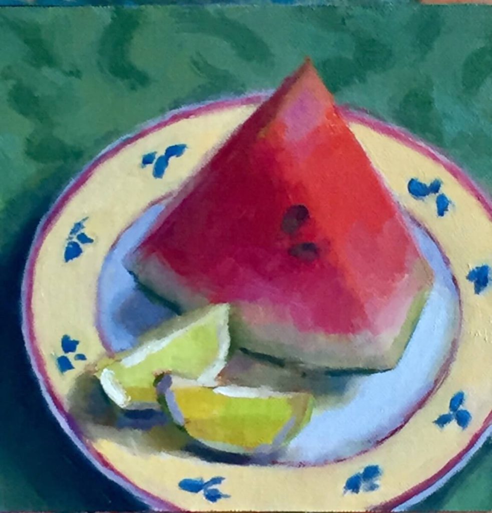 Summertime Still life: watermelon slice with lime wedges