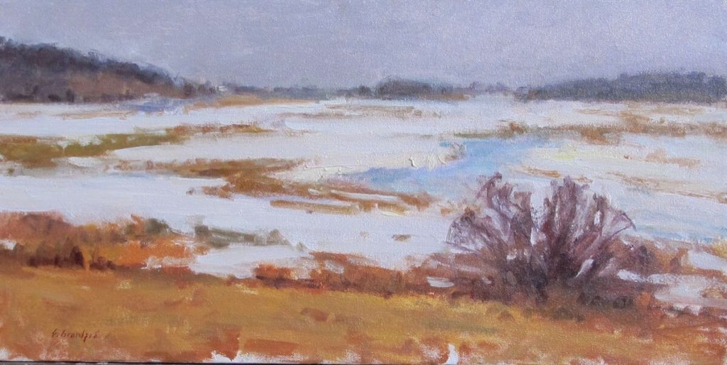 Grey Day in Winter Plein air landscape, winter marsh