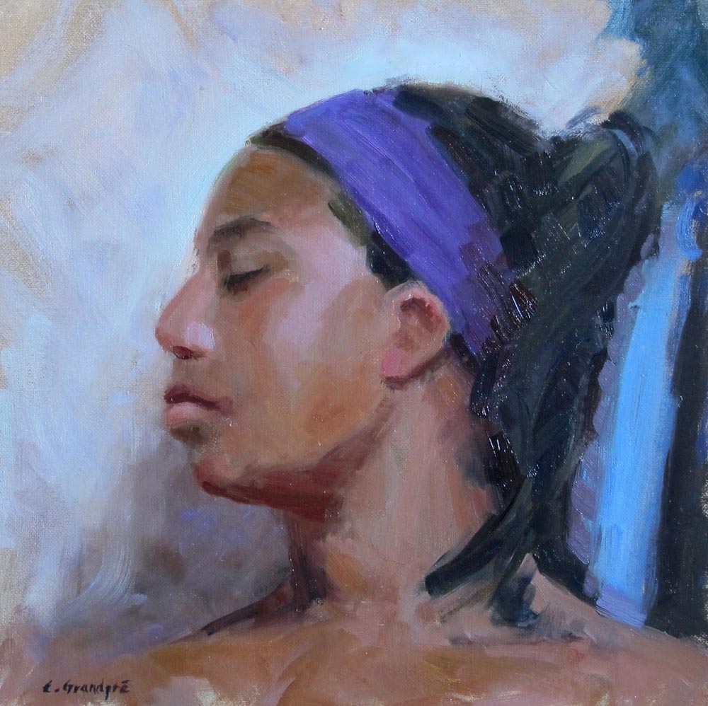 Clara Rose Oil painting of young woman, profile, resting